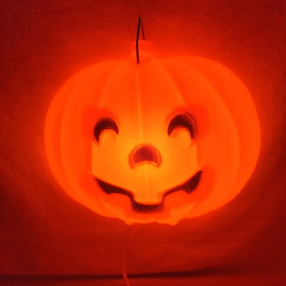 Blowmold Jack-O-Lantern Flat Face Blow Mold Pumpkin Lighted Halloween USA VTG